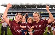25 August 2019; Sinéad Burke, left, and Barbara Hannon of Galway, celebrate with Marlee Burke, aged 1, left, and Miko Finnegan, aged 1,  following the TG4 All-Ireland Ladies Senior Football Championship Semi-Final match between Galway and Mayo at Croke Park in Dublin. Photo by Sam Barnes/Sportsfile