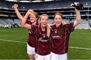 25 August 2019; Sarah Conneally, Megan Glynn and Sarah Lynch of Galway celebrate following the TG4 All-Ireland Ladies Senior Football Championship Semi-Final match between Galway and Mayo at Croke Park in Dublin. Photo by Sam Barnes/Sportsfile