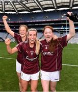 25 August 2019; Sarah Conneally, Megan Glynn and Sarah Lynch of Galway celebrate following the TG4 All-Ireland Ladies Senior Football Championship Semi-Final match between Galway and Mayo at Croke Park in Dublin. Photo by Sam Barnes/Sportsfile