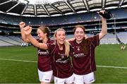 25 August 2019; Sarah Conneally, Megan Glynn and Sarah Lynch of Galway celebrate following the TG4 All-Ireland Ladies Senior Football Championship Semi-Final match between Galway and Mayo at Croke Park in Dublin. Photo by Sam Barnes/Sportsfile
