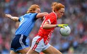 25 August 2019; Niamh Cotter of Cork in action against Lauren Magee of Dublin during the TG4 All-Ireland Ladies Senior Football Championship Semi-Final match between Dublin and Cork at Croke Park in Dublin. Photo by Brendan Moran/Sportsfile