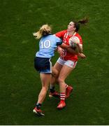 25 August 2019; Shauna Kelly of Cork is tackled by Carla Rowe of Dublin during the TG4 All-Ireland Ladies Senior Football Championship Semi-Final match between Dublin and Cork at Croke Park in Dublin. Photo by Eóin Noonan/Sportsfile