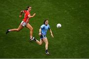 25 August 2019; Sinéad Aherne of Dublin in action against Eimear Meaney of Cork during the TG4 All-Ireland Ladies Senior Football Championship Semi-Final match between Dublin and Cork at Croke Park in Dublin. Photo by Eóin Noonan/Sportsfile