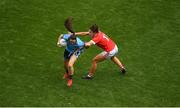 25 August 2019; Sinéad Goldrick of Dublin is tackled by Ciara O'Sullivan of Cork during the TG4 All-Ireland Ladies Senior Football Championship Semi-Final match between Dublin and Cork at Croke Park in Dublin. Photo by Eóin Noonan/Sportsfile