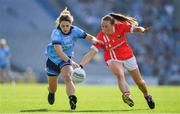 25 August 2019; Noelle Healy of Dublin in action against Aisling Hutchings of Cork during the TG4 All-Ireland Ladies Senior Football Championship Semi-Final match between Dublin and Cork at Croke Park in Dublin. Photo by Brendan Moran/Sportsfile