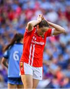 25 August 2019; Aine O'Sullivan of Cork reacts to a missed goal chance during the TG4 All-Ireland Ladies Senior Football Championship Semi-Final match between Dublin and Cork at Croke Park in Dublin. Photo by Sam Barnes/Sportsfile