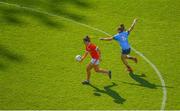 25 August 2019; Ciara O'Sullivan of Cork in action against Sinéad Goldrick of Dublin during the TG4 All-Ireland Ladies Senior Football Championship Semi-Final match between Dublin and Cork at Croke Park in Dublin. Photo by Eóin Noonan/Sportsfile