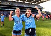 25 August 2019; Carla Rowe, left, and Lyndsey Davey of Dublin celebrate following the TG4 All-Ireland Ladies Senior Football Championship Semi-Final match between Dublin and Cork at Croke Park in Dublin. Photo by Sam Barnes/Sportsfile