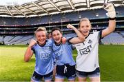 25 August 2019; Dublin players, from left, Carla Rowe, Lyndsey Davey, and Ciara Trant celebrate following the TG4 All-Ireland Ladies Senior Football Championship Semi-Final match between Dublin and Cork at Croke Park in Dublin. Photo by Sam Barnes/Sportsfile