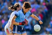 25 August 2019; Niamh Collins of Dublin is fouled by Cork goalkeeper Martina O'Brien resulting in a penalty during the TG4 All-Ireland Ladies Senior Football Championship Semi-Final match between Dublin and Cork at Croke Park in Dublin. Photo by Brendan Moran/Sportsfile