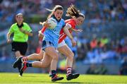 25 August 2019; Aoife Kane of Dublin is tackled by Aine O'Sullivan of Cork during the TG4 All-Ireland Ladies Senior Football Championship Semi-Final match between Dublin and Cork at Croke Park in Dublin. Photo by Brendan Moran/Sportsfile