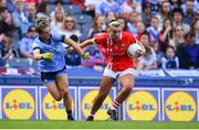 25 August 2019; Saoirse Noonan of Cork in action against Martha Byrne of Dublin during the TG4 All-Ireland Ladies Senior Football Championship Semi-Final match between Dublin and Cork at Croke Park in Dublin. Photo by Sam Barnes/Sportsfile