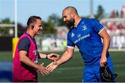 24 August 2019; Scott Fardy of Leinster shakes hands with Leinster head of athletic performance Charlie Higgins, left, following their pre-season friendly against Canada at Tim Hortons Field in Hamilton, Canada. Photo by Kevin Sousa/Sportsfile