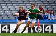 25 August 2019; Sarah Conneally of Galway in action against Ciara McManamon of Mayo during the TG4 All-Ireland Ladies Senior Football Championship Semi-Final match between Galway and Mayo at Croke Park in Dublin. Photo by Sam Barnes/Sportsfile