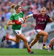 25 August 2019; Grace Kelly of Mayo in action against Orla Murphy of Galway during the TG4 All-Ireland Ladies Senior Football Championship Semi-Final match between Galway and Mayo at Croke Park in Dublin. Photo by Brendan Moran/Sportsfile