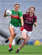 25 August 2019; Grace Kelly of Mayo in action against Sarah Lynch of Galway during the TG4 All-Ireland Ladies Senior Football Championship Semi-Final match between Galway and Mayo at Croke Park in Dublin. Photo by Brendan Moran/Sportsfile