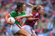 25 August 2019; Niamh Kelly of Mayo in action against Louise Ward of Galway during the TG4 All-Ireland Ladies Senior Football Championship Semi-Final match between Galway and Mayo at Croke Park in Dublin. Photo by Brendan Moran/Sportsfile