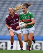 25 August 2019; Kathryn Sullivan of Mayo in action against Megan Glynn of Galway during the TG4 All-Ireland Ladies Senior Football Championship Semi-Final match between Galway and Mayo at Croke Park in Dublin. Photo by Brendan Moran/Sportsfile