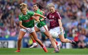 25 August 2019; Barbara Hannon of Galway in action against Sarah Rowe of Mayo during the TG4 All-Ireland Ladies Senior Football Championship Semi-Final match between Galway and Mayo at Croke Park in Dublin. Photo by Brendan Moran/Sportsfile