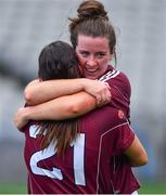 25 August 2019; Róisín Leonard, right, and Fabienne Cooney of Galway celebrate after the TG4 All-Ireland Ladies Senior Football Championship Semi-Final match between Galway and Mayo at Croke Park in Dublin. Photo by Brendan Moran/Sportsfile