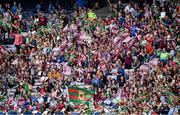 25 August 2019; Supporters cheer on their team during the TG4 All-Ireland Ladies Senior Football Championship Semi-Final match between Galway and Mayo at Croke Park in Dublin. Photo by Brendan Moran/Sportsfile