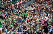 25 August 2019; Supporters cheer on their team during the TG4 All-Ireland Ladies Senior Football Championship Semi-Final match between Galway and Mayo at Croke Park in Dublin. Photo by Brendan Moran/Sportsfile