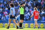 25 August 2019; Referee Maggie Farrelly awards a penalty to Dublin during the TG4 All-Ireland Ladies Senior Football Championship Semi-Final match between Dublin and Cork at Croke Park in Dublin. Photo by Brendan Moran/Sportsfile