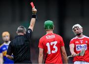 24 August 2019; Tommy O’Connell of Cork, right, is shown the red card by referee Liam Gordon, after he was shown a second yellow card, during the Bord Gáis Energy GAA Hurling All-Ireland U20 Championship Final match between Cork and Tipperary at LIT Gaelic Grounds in Limerick. Photo by Piaras Ó Mídheach/Sportsfile