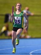 17 August 2019; Katie Doherty of Ratoath - Rathbeggan, Co. Meath, competing in the Mixed U13 Relay during Day 1 of the Aldi Community Games August Festival, which saw over 3,000 children take part in a fun-filled weekend at UL Sports Arena in University of Limerick, Limerick. Photo by Ben McShane/Sportsfile