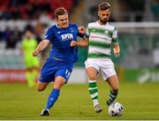 27 August 2019; Greg Bolger of Shamrock Rovers in action against Georgie Poynton of Waterford United during the SSE Airtricity League Premier Division match between Shamrock Rovers and Waterford at Tallaght Stadium in Dublin. Photo by Seb Daly/Sportsfile