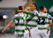 27 August 2019; Graham Burke of Shamrock Rovers celebrates after scoring his side's second goal during the SSE Airtricity League Premier Division match between Shamrock Rovers and Waterford United at Tallaght Stadium in Dublin. Photo by Seb Daly/Sportsfile
