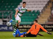27 August 2019; Aaron Greene of Shamrock Rovers in action against Matthew Connor of Waterford United during the SSE Airtricity League Premier Division match between Shamrock Rovers and Waterford at Tallaght Stadium in Dublin. Photo by Seb Daly/Sportsfile
