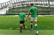 28 August 2019; Ireland Rugby star Conor Murray was on hand in Aviva Stadium to launch the Aviva Mini Rugby Nations Cup. Aviva are giving 20 U10 boys’ and U12 girls’ teams the chance to fulfil their dreams by playing on the same pitch as their heroes on September 22 while Conor and the team are up against Scotland in Japan. See aviva.ie/safetodream or Aviva Ireland social channels using #SafeToDream for details. Pictured with Conor is Shane Fox, age 10, from Dublin. Photo by Brendan Moran/Sportsfile