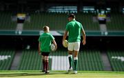 28 August 2019; Ireland Rugby star Conor Murray was on hand in Aviva Stadium to launch the Aviva Mini Rugby Nations Cup. Aviva are giving 20 U10 boys’ and U12 girls’ teams the chance to fulfil their dreams by playing on the same pitch as their heroes on September 22 while Conor and the team are up against Scotland in Japan. See aviva.ie/safetodream or Aviva Ireland social channels using #SafeToDream for details. Pictured with Conor is Shane Fox, age 10, from Dublin. Photo by Brendan Moran/Sportsfile