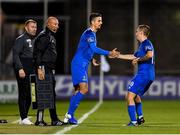 27 August 2019; Tom Holland of Waterford United, right is replaced by team-mate Zack Elbouzedi during the SSE Airtricity League Premier Division match between Shamrock Rovers and Waterford at Tallaght Stadium in Dublin. Photo by Seb Daly/Sportsfile