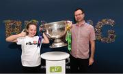 30 August 2019; Sive Berry and her dad Mike Berry from Malahide, Co. Dublin with the Sam Maguire Cup at the GAA’s Home for the Match stand in the arrivals hall at Dublin Airport. Photo by Matt Browne/Sportsfile