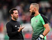 30 August 2019; Shamrock Rovers manager Stephen Bradley and goalkeeper Alan Mannus prior to the SSE Airtricity League Premier Division match between Shamrock Rovers and Bohemians at Tallaght Stadium in Dublin. Photo by Seb Daly/Sportsfile