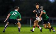 30 August 2019; Tom Larke of Metro is tackled by Niki Moelders of South East during the Shane Horgan Cup Round 1 match between South East and Metro at Cill Dara RFC in Kildare. Photo by Ramsey Cardy/Sportsfile