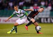30 August 2019; Derek Pender of Bohemians in action against Graham Burke of Shamrock Rovers during the SSE Airtricity League Premier Division match between Shamrock Rovers and Bohemians at Tallaght Stadium in Dublin. Photo by Stephen McCarthy/Sportsfile