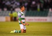 30 August 2019; Graham Burke of Shamrock Rovers celebrates after scoring his side's first goal during the SSE Airtricity League Premier Division match between Shamrock Rovers and Bohemians at Tallaght Stadium in Dublin. Photo by Stephen McCarthy/Sportsfile