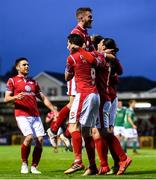 30 August 2019; Ronan Couglan of Sligo Rovers celebrates with team-mates after scoring his side's second goal during the SSE Airtricity League Premier Division match between Cork City and Sligo Rovers at Turners Cross in Cork. Photo by Eóin Noonan/Sportsfile