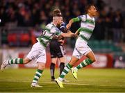 30 August 2019; Graham Burke of Shamrock Rovers celebrates after scoring his side's first goal with team-mate Jack Byrne, left, during the SSE Airtricity League Premier Division match between Shamrock Rovers and Bohemians at Tallaght Stadium in Dublin. Photo by Stephen McCarthy/Sportsfile