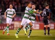 30 August 2019; Graham Burke of Shamrock Rovers celebrates after scoring his side's first goal with team-mate Jack Byrne, right, during the SSE Airtricity League Premier Division match between Shamrock Rovers and Bohemians at Tallaght Stadium in Dublin. Photo by Stephen McCarthy/Sportsfile