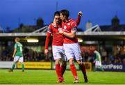 30 August 2019; Ronan Couglan of Sligo Rovers, left, celebrates with team-mate Daryl Fordyce after scoring his side's second goal during the SSE Airtricity League Premier Division match between Cork City and Sligo Rovers at Turners Cross in Cork. Photo by Eóin Noonan/Sportsfile