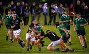 30 August 2019; Liam Nicholson of South East is tackled by Josh Keogh, left, and Colin Byrne of Metro during the Shane Horgan Cup Round 1 match between South East and Metro at Cill Dara RFC in Kildare. Photo by Ramsey Cardy/Sportsfile