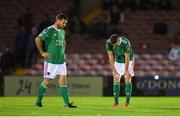 30 August 2019; Cork City players, Mark O'Sullivan, left, and Garry Buckley after their side concede their fourth goal during the SSE Airtricity League Premier Division match between Cork City and Sligo Rovers at Turners Cross in Cork. Photo by Eóin Noonan/Sportsfile