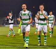 30 August 2019; Aaron McEneff, left, and Brandon Kavanagh of Shamrock Rovers celebrate following their side's victory during the SSE Airtricity League Premier Division match between Shamrock Rovers and Bohemians at Tallaght Stadium in Dublin. Photo by Seb Daly/Sportsfile