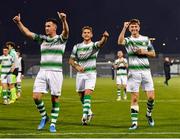 30 August 2019; Shamrock Rovers players, from left, Aaron Greene, Lee Grace and Ronan Finn celebrate following their side's victory during the SSE Airtricity League Premier Division match between Shamrock Rovers and Bohemians at Tallaght Stadium in Dublin. Photo by Seb Daly/Sportsfile