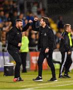 30 August 2019; Shamrock Rovers manager Stephen Bradley, right, and strength & conditioning coach Darren Dillon celebrate following their side's victory during the SSE Airtricity League Premier Division match between Shamrock Rovers and Bohemians at Tallaght Stadium in Dublin. Photo by Seb Daly/Sportsfile