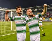 30 August 2019; Greg Bolger, left, and Jack Byrne of Shamrock Rovers following their side's victory during the SSE Airtricity League Premier Division match between Shamrock Rovers and Bohemians at Tallaght Stadium in Dublin. Photo by Seb Daly/Sportsfile
